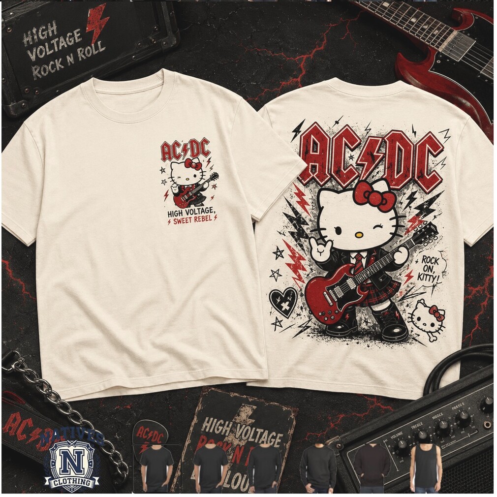 ACDC Hello Kitty Rock Guitar Vintage T Shirt ACDC Hello Kitty Rock Guitar Vintage T Shirt
