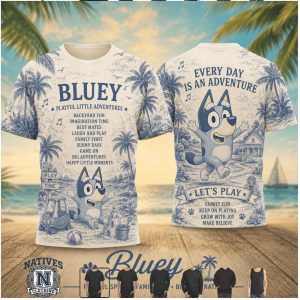Bluey Playful Little Adventures Tropical Beach T Shirt