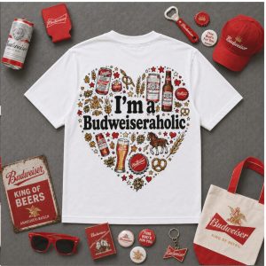 Budweiser King Of Beers I Am A Budweiseraholic Heart T Shirt