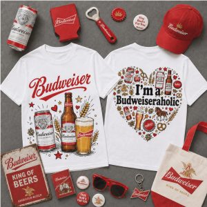 Budweiser King Of Beers I Am A Budweiseraholic Heart T Shirt