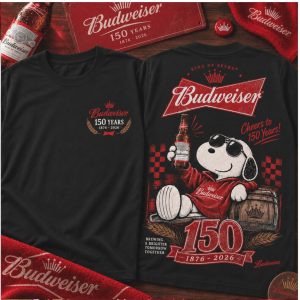 Budweiser Snoopy Dog 150 Years Anniversary Cheers T Shirt