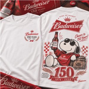 Budweiser Snoopy Dog 150 Years Anniversary Cheers T Shirt