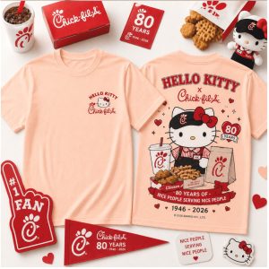 Chick fil A Chicken Hello Kitty 80 Years Anniversary T Shirt Chick fil A Chicken Hello Kitty 80 Years Anniversary T Shirt
