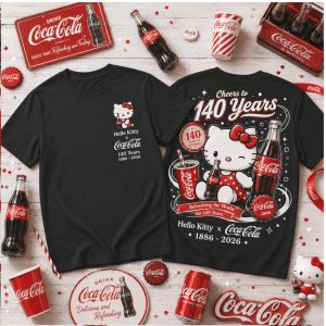 Coca Cola Soda Hello Kitty 140 Years Anniversary Cheers T Shirt