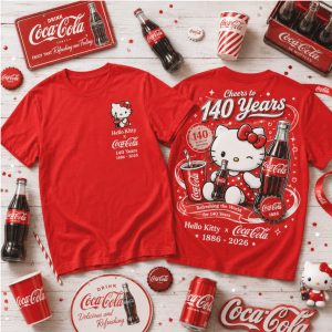 Coca Cola Soda Hello Kitty 140 Years Anniversary Cheers T Shirt