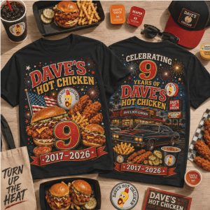 Daves Hot Chicken Classic Car 9 Years Anniversary Retro T Shirt