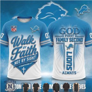 Detroit Lions God First Walk By Faith Cross T Shirt