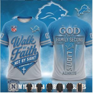 Detroit Lions God First Walk By Faith Cross T Shirt