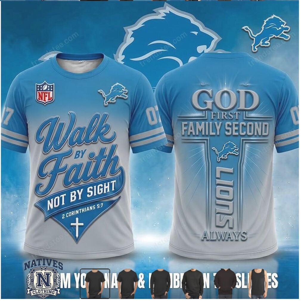 Detroit Lions God First Walk By Faith Cross T Shirt Detroit Lions God First Walk By Faith Cross T Shirt
