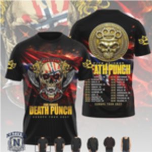 Five Finger Death Punch Norway Flag Skull Europe Tour T Shirt