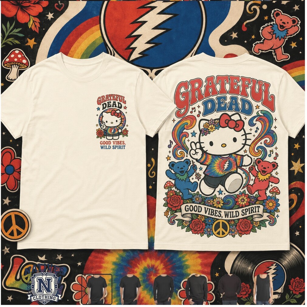 Grateful Dead Retro Rock Band Hello Kitty T Shirt Grateful Dead Retro Rock Band Hello Kitty T Shirt