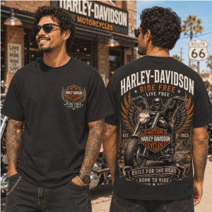 Harley Davidson Motorcycle Eagle Ride Free Built For The Road T Shirt