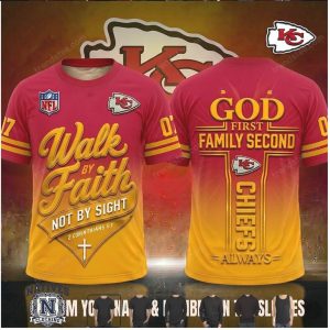 Kansas City Chiefs God First Walk By Faith Cross T Shirt