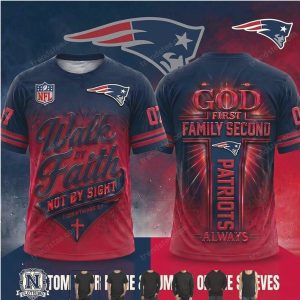 New England Patriots God First Walk By Faith Cross T Shirt