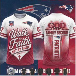 New England Patriots God First Walk By Faith Cross T Shirt
