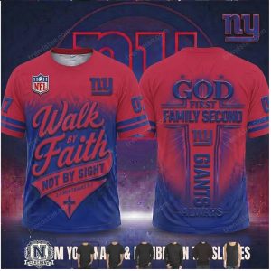 New York Giants God First Walk By Faith Cross T Shirt
