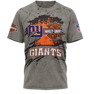 New York Giants Motorcycle Biker Distressed For Life Shirt