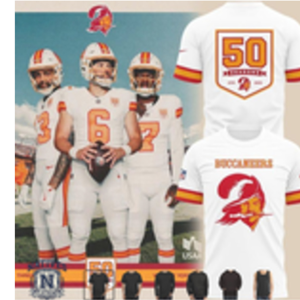 Tampa Bay Buccaneers 50 Seasons Anniversary T Shirt Tampa Bay Buccaneers 50 Seasons Anniversary T Shirt