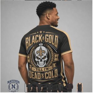 New Orleans Saints Skull Skeleton Black And Gold Graphic T Shirt