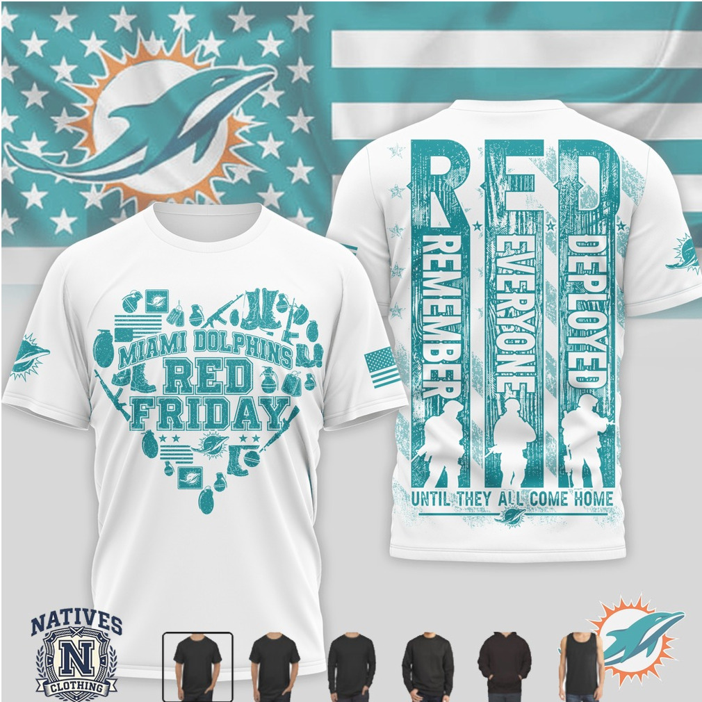 Miami Dolphins Red Friday Military Heart Support Graphic T Shirt Miami Dolphins Red Friday Military Heart Support Graphic T Shirt