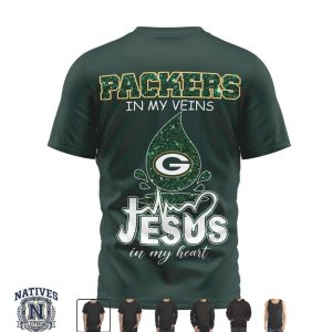 Green Bay Packers Jesus In My Heart Cross Faith Football T Shirt