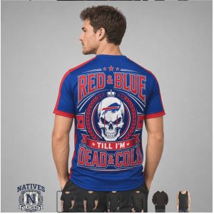 Buffalo Bills Skull Skeleton Red And Blue Graphic T Shirt