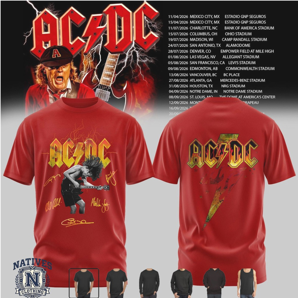 AC DC Classic Rock Band Tour Signature Red T Shirt AC DC Classic Rock Band Tour Signature Red T Shirt