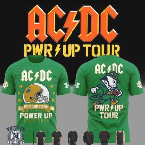 AC DC Power Up Tour 2026 Notre Dame Fighting Irish Mascot Football T Shirt