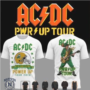 AC DC Power Up Tour 2026 Notre Dame Leprechaun Guitarist Graphic T Shirt