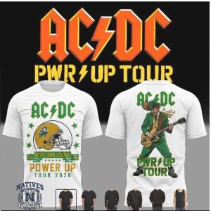AC DC Power Up Tour 2026 Notre Dame Leprechaun Guitarist Graphic T Shirt