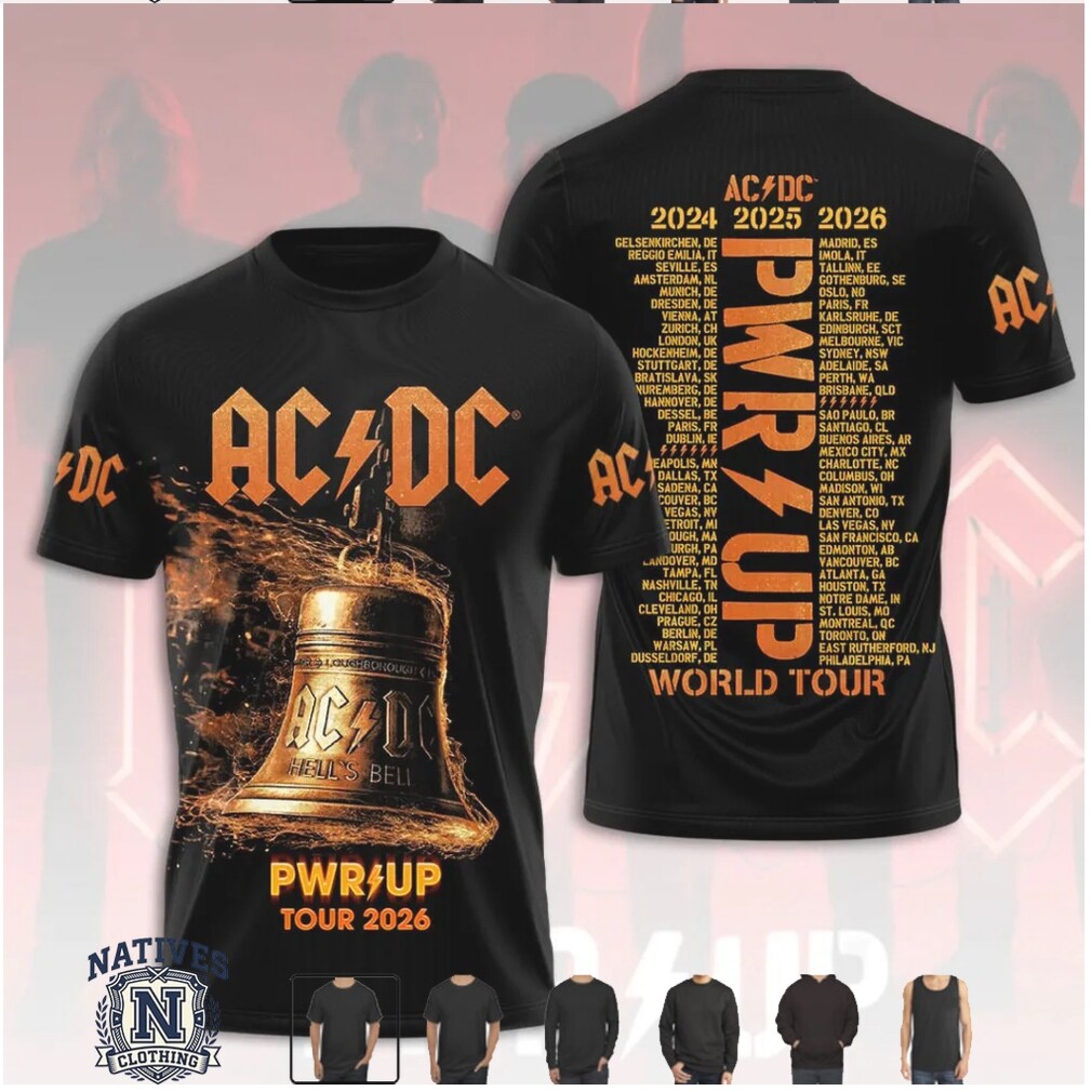 ACDC Hells Bell Pwr Up World Tour 2026 Graphic T Shirt ACDC Hells Bell Pwr Up World Tour 2026 Graphic T Shirt