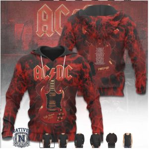ACDC Pwr Up North America 2026 Red Lightning Guitar Hoodie T Shirt