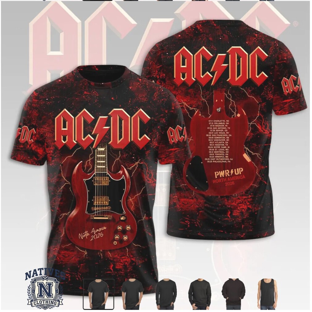 ACDC Pwr Up North America 2026 Tour Guitar Graphic T Shirt ACDC Pwr Up North America 2026 Tour Guitar Graphic T Shirt