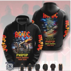 ACDC Pwr Up Tour 2026 Cannon American Flag Graphic Concert Hoodie