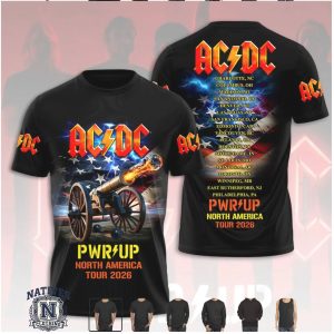 ACDC Pwr Up Tour 2026 Cannon American Flag Graphic Concert Hoodie