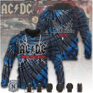 ACDC Pwr Up Tour 2026 Lightning Tie Dye Concert Hoodie