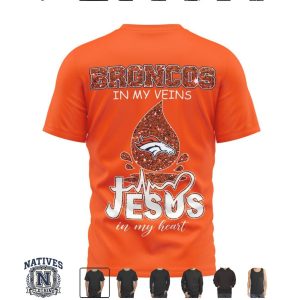 Denver Broncos Faith Cross Heartbeat Jesus In My Heart T Shirt