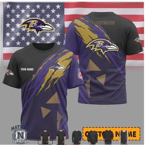 Baltimore Ravens Custom Name NFL Tear Design Graphic T Shirt