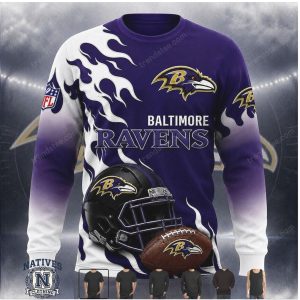Baltimore Ravens Football Helmet Flame Design Hoodie
