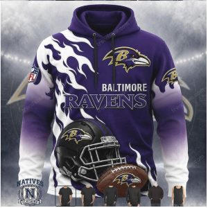 Baltimore Ravens Football Helmet Flame Design Hoodie
