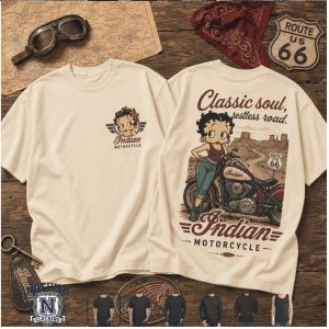 Betty Boop Indian Motorcycle Route 66 Classic Soul T Shirt
