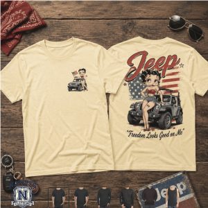 Betty Boop Jeep Freedom Looks Good On Me American Flag T Shirt