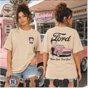 Betty Boop Pink Ford Thunderbird Retro Soul Graphic T Shirt
