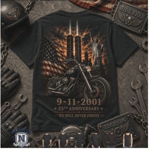 Biker 9 11 2001 25th Anniversary Memorial T Shirt