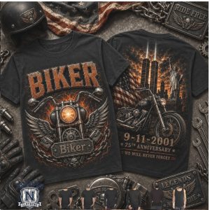 Biker 9 11 2001 25th Anniversary Memorial T Shirt
