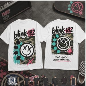 Blink 182 Band Camo Logo Fast Nights Louder Memories Graphic T Shirt