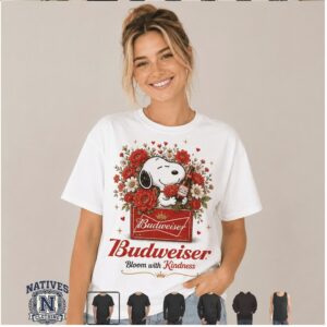 Budweiser Snoopy Red Flowers Vintage Beer T Shirt