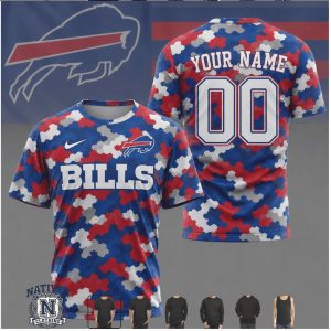 Buffalo Bills Custom Name Number Red White Blue Camo T Shirt