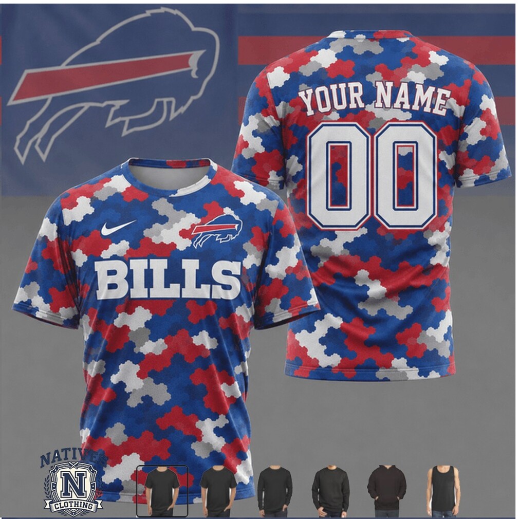 Buffalo Bills Custom Name Number Red White Blue Camo T Shirt Buffalo Bills Custom Name Number Red White Blue Camo T Shirt