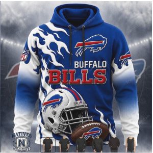 Buffalo Bills Football Helmet Flame Graphic Hoodie